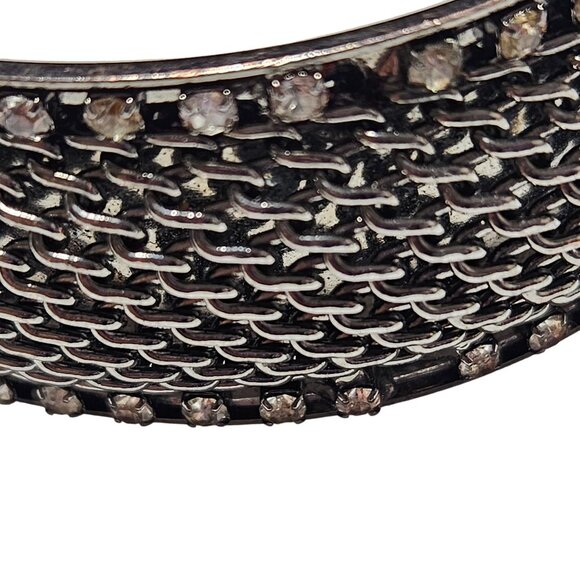 Vintage Silver Tone Mesh Rhinestone Chunky Bangle Bracelet Gothic Steam Punk - Picture 3 of 4